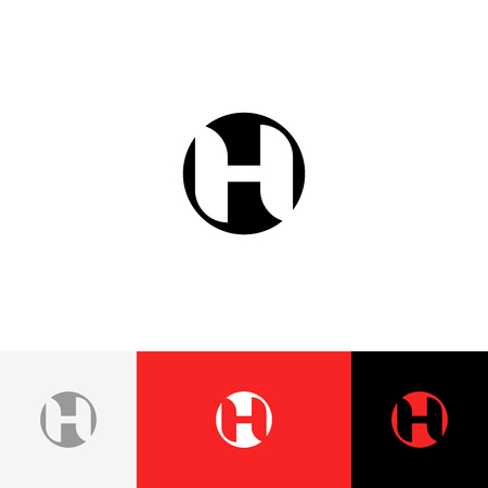 H in circle vector. Minimalism logo, icon, symbol, sign from inversion letters h. Flat logotype design with red color for company or brand.のイラスト素材