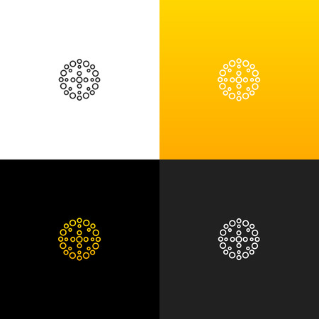 Abstract circle with dots logo. Linear logo for companies and brands with a yellow gradient. Set of minimalistic monogram design.のイラスト素材