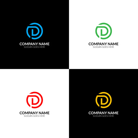 Vector illustration. Letter D in circle logo, icon flat and vector design template. The letter d with geometric element logotype for brand or company with text.のイラスト素材