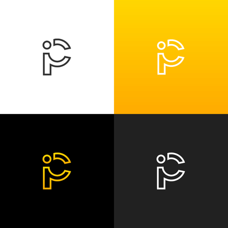 Logo P and I. Linear logo of the letter i and p for companies and brands with a yellow gradient. Set of minimalistic monogram design.のイラスト素材