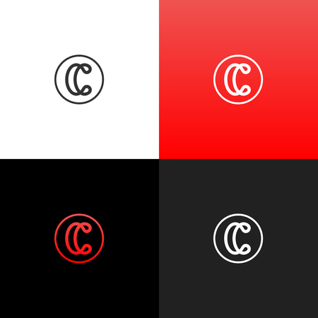 Logo C in circle. Linear logo of the letter c for companies and brands with a red gradient. Set of minimalistic monogram design.のイラスト素材