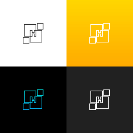 Logo H in abstract square. Linear logo of the letter h for companies and brands with a yellow gradient.のイラスト素材