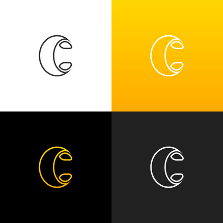 Logo C. Linear logo of the letter c for companies and brands with a yellow gradient. Set of minimalistic monogram design.のイラスト素材