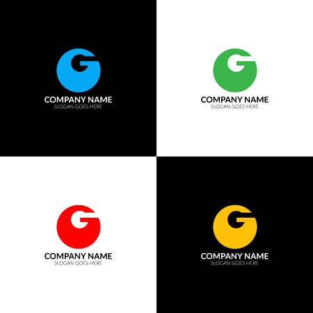 Vector illustration. Letter G in circle logo, icon flat and vector design template. The letter G logotype for brand or company with text.のイラスト素材