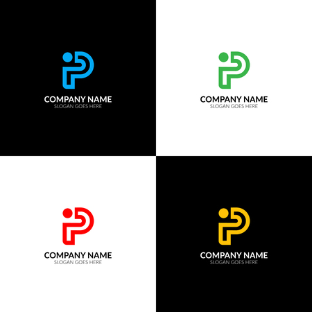 Vector illustration. Bold letter p and i logo, icon flat and vector design template. The letter P and I logotype for brand or company with text.のイラスト素材