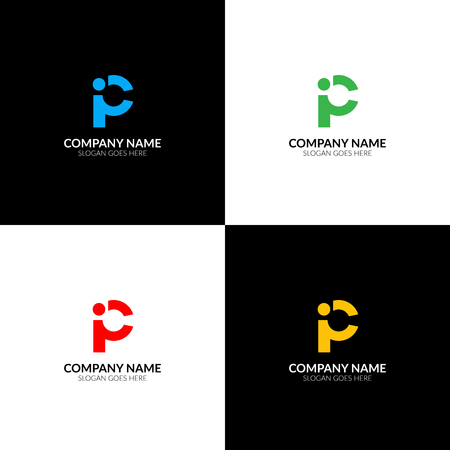 Letter p and i logo, icon flat and vector design template. The letter P and I logotype for brand or company with text.のイラスト素材