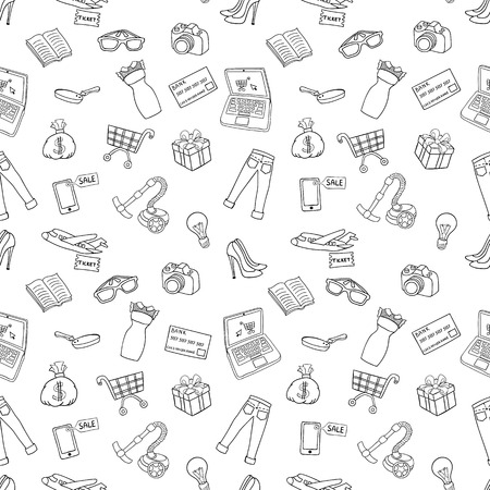 Set of sketch vector hand draw cartoon object on the Online shopping concept. Vector illustration.の写真素材