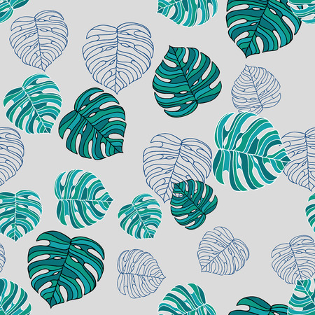 Abstract seamless green floral pattern of monstera. Vector illustrationの写真素材