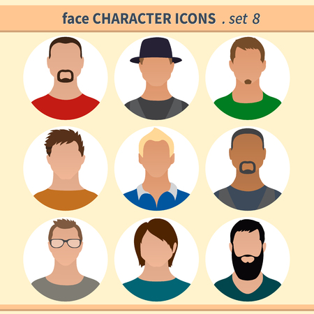 Male faces avatars. Character icons. Vector illustration set 8の写真素材