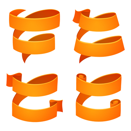 Set of orange retro celebration ribbons and labels. Bright ribbon for your design on white background. Vector illustration.の写真素材