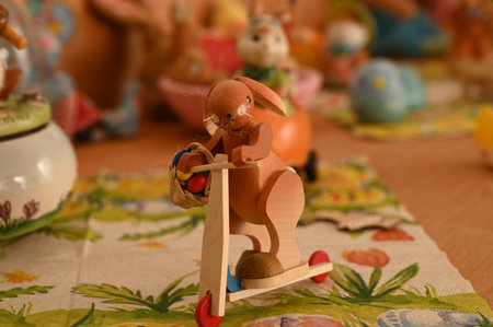 Wooden Easter Bunny Riding On A Roller
