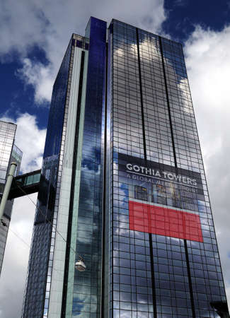 Bottom View To The Gothia Towers Goteborg On A Sunny Summer Day With Some Clouds In The Skyのeditorial素材