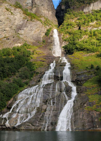 Friaren Falls At Geiranger Fjord Norway On A Sunny Summer Dayの写真素材