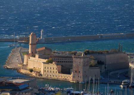 View From The Notre Dame De La Garde To Fort Jean In Marseille France On A Beautiful Summer Dayの写真素材