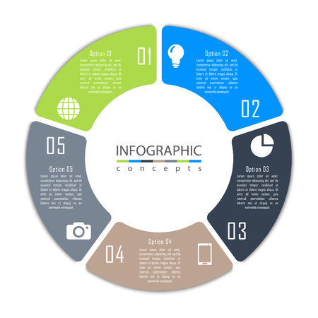 Vector timeline infographics template for chart, diagram, web design, presentation, workflow layout. Business concept with 5 options, parts, steps or processes. Abstract background.のイラスト素材