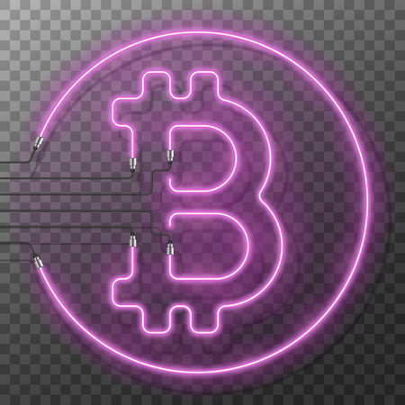 Bitcoin. Neon Bitcoin symbolのイラスト素材