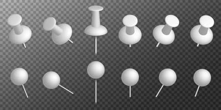 push pins. thumbtacks. Set of push pins in different angles.のイラスト素材