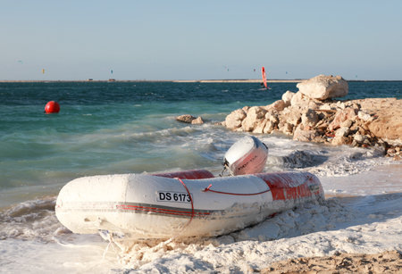 Lifebuoy on the beach in Cancun, Mexico.の写真素材