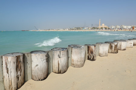 Wooden breakwaters on the beach in Hurghada, Egypt
