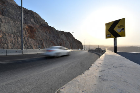 highway in the mountains, closeup of photo with motion blurの写真素材