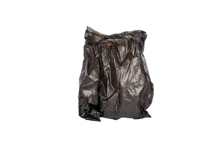 Black garbage bag isolated on white background with clipping path.の写真素材