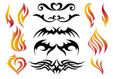 fire tattoo set, vectorのイラスト素材
