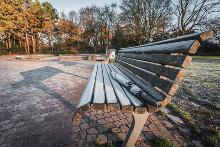 Picture of a bench in the coldの写真素材