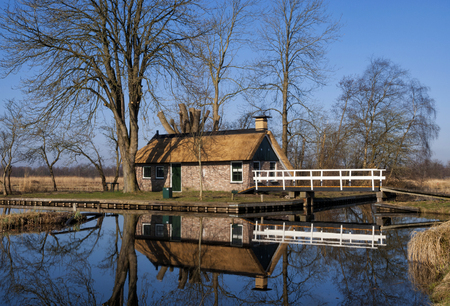 Peat gatherers house in nature reserve the Weerribben in the Dutch province Overijsselの写真素材