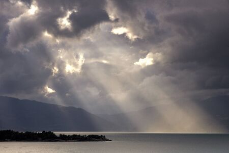 Turbulent sky Hardangerfjordの写真素材
