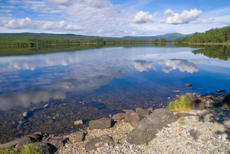 View over lake Funasdalssjon close to the Swedish village Funasdalenの写真素材