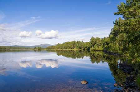 View over lake Funasdalssjon close to the Swedish village Funasdalenの写真素材