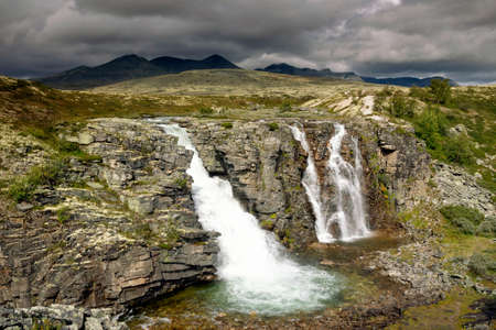 The Storulfossen waterfall in Rondane National Parkの写真素材