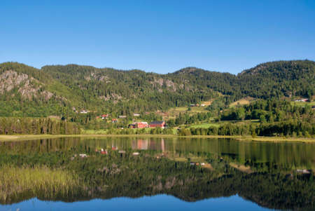 View over lake Morgedalstjonni near the Norwegian village Morgedalの写真素材
