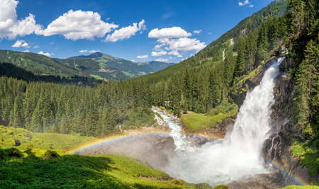 The lowest tier of the Krimml Waterfalls, Austrias highest waterfall in the High Tauern National Park in Salzburg stateの写真素材