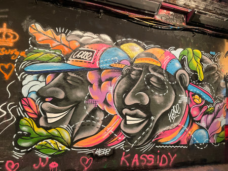 Mural art at East Williamsburg in Brooklyn. Outdoor art gallery known as the Bushwick Collective has most diverse collection of street art in Brooklynの写真素材