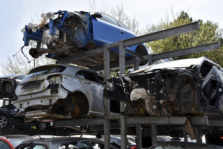 Car accident on the road, with several cars in the background.の写真素材