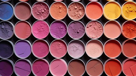 Colored eyeshadow palette close-up. Top view.の素材