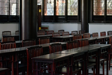 wooden chairs and tablesの写真素材