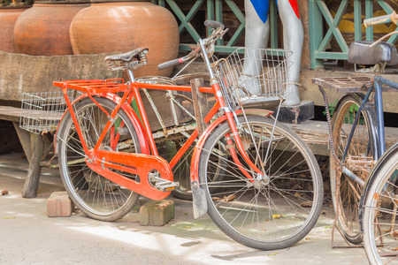 Old bicycle in market background.の写真素材