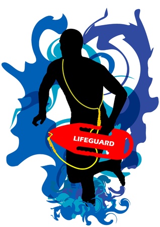 A Vector illustration of a lifeguard on duty in abstract water backgroundのイラスト素材