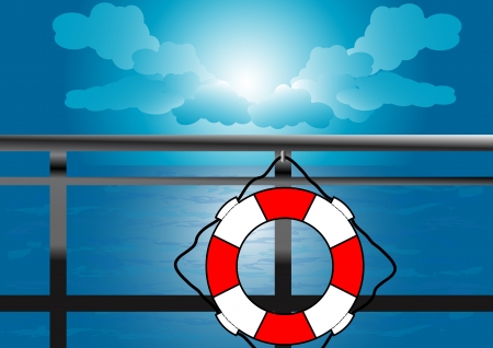A Vector illustration of a life saver hanged in a shipのイラスト素材