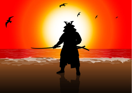 A stock illustration of a Japan Landlord on Sunset Beachのイラスト素材
