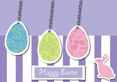 A Vector illustration of Easter Egg with flowery, abstract, and Floral pattern hanged with a tiny metal chain and an Easter Bunnyのイラスト素材