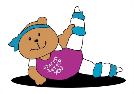 Illustration of a Bear work out to stay fit just for her love ones, isolated on white backgroundのイラスト素材
