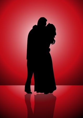 Silhouetted illustration of a couple kissing each other that represent love, emotion, and trust のイラスト素材