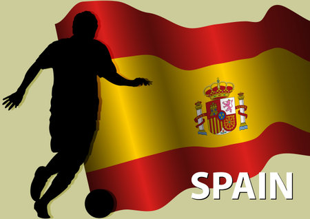 A Stock Vector of a soccer player and Spain Flag, as a symbolism of Spain are very famous on Soccerのイラスト素材