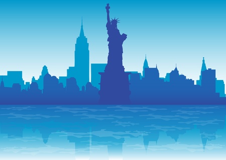 A Stock Vector illustration of City of New York viewed from seaのイラスト素材