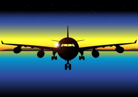 A Stock Vector illustration of a plane at dawnのイラスト素材