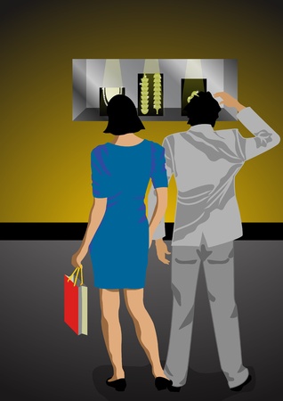A Stock illustration of a couple walk in a mall for window shoppingのイラスト素材