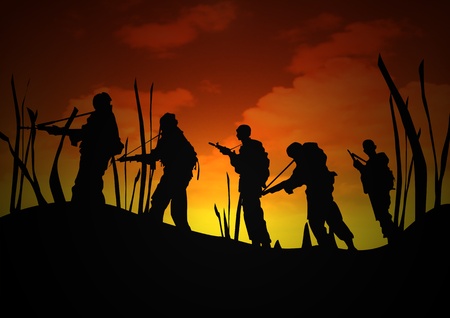 A Stock image of Soldiers patrol at Dawnの写真素材